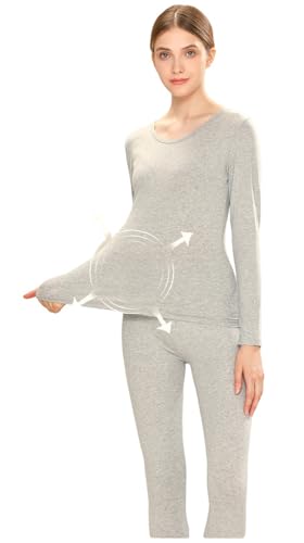FUNSEED Women's Thermal Underwear Set Cotton Round Neck Long Sleeve Base Layers Set