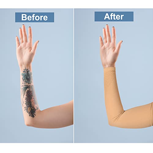 2 Pairs Full Forearm Tattoo Cover Up Compression Sleeves Band Concealer Support UV Arm Sleeves for Women Men (Black, Nude)