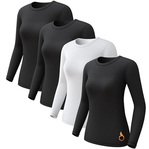 CL convallaria 1 2 4 Pack Women's Thermal Underwear Tops, Women Fleece Lined Long Sleeve Baselayer Shirt for Winter