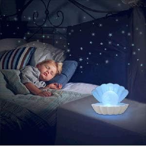 Shell Pearl Beach Themed Night Light, RGB 8 Colors Changing Mood Shell Pearl Lamps, Bedside LED Clamshell Portable Night Lights for Bar (White)