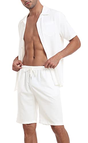 MoFiz Men's Track Suits 2 Piece Short Set Outfits Casual Beach Coolest Lightnes Button Shirts Short Suits Summer S-3XL