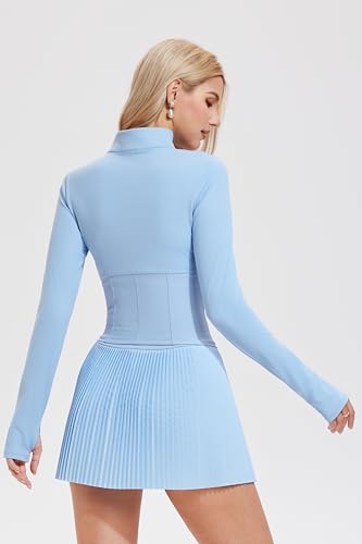 AFZ Two Piece Tennis Skirts Set for Women Long Sleeve Zip Up Workout Jacket with Pleated Mini Skirt Golf Pickleball Outfits