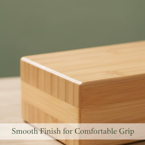 SUPVOX Natural Bamboo Block: High Density Yoga Brick for Stability & Support - Non-Slip Yoga Prop for Stretching and Align...