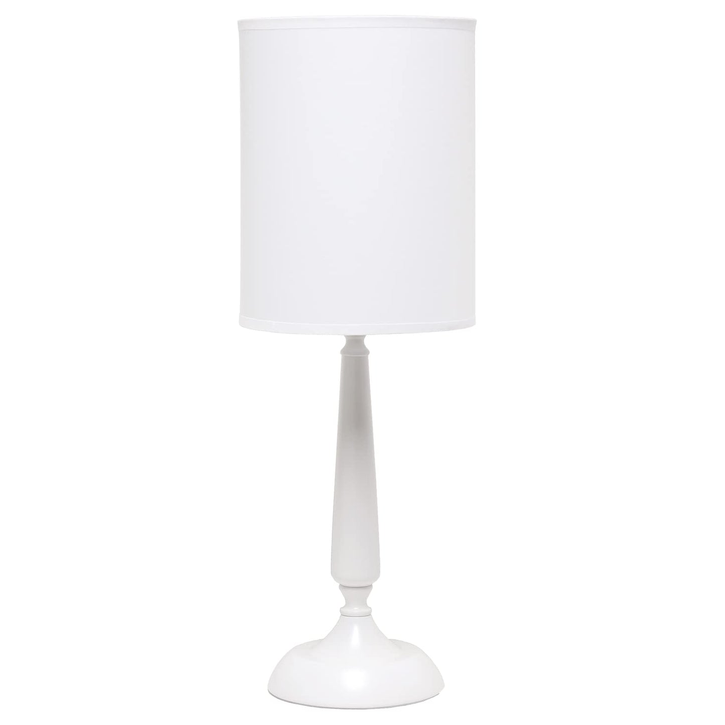 Simple Designs Table Lamp, Traditional Candlestick Style, Metal Iron, White Drum Shade, 8inL x 8inW x 22.75inH, Model LT2075-WHT