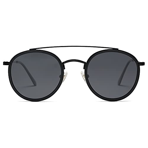 SOJOS Retro Vintage Round Polarized Sunglasses for Women Men Small Double Bridge Circle Sunnies SJ1104