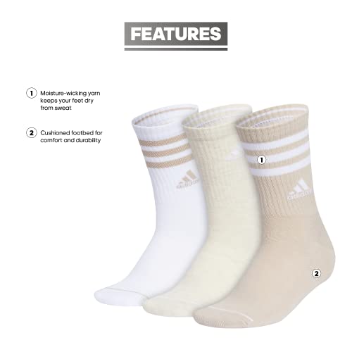 adidas Women's Crew Socks, 3-Stripe Cushioned Socks with Arch Compression, Comfortable, Stylish and Sweat-Wicking, 3-Pack