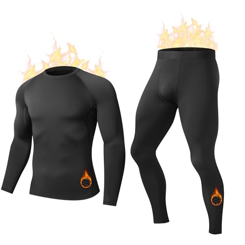 HovSiyla Men's Thermal Underwear Long Johns Fleece Lined Compression Pants Shirts Tops Athletic Base Layer Set Cold Weather