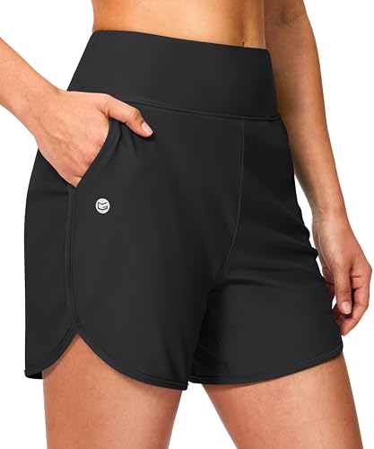 G Gradual Women's 5" Swim Board Shorts High Waisted Quick Dry Swimming Bathing Suit Bottoms for Women with Liner Pockets