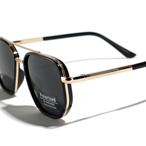 weiyuchen Polarized TR90 Sunglasses Vintage Square Flattop Sun Glasses Double Bridge Metal UV400 Eyewears