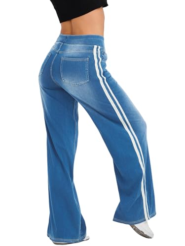 Keolorn Wide Leg Jeans for Women,Unique Color Block Design,High-Waisted Straight Cut,High Elasticity Baggy Denim Pants.