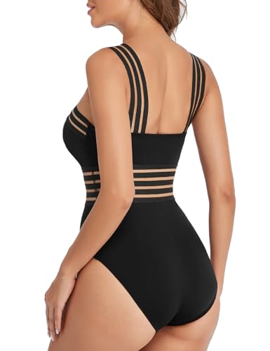 Hilor Women's Tummy Control Swimsuits Slimming One Piece Bathing Suits Front Crossover Swimwear