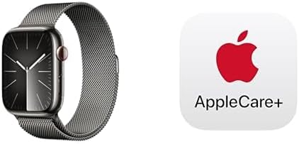 Apple Watch Series 9 [GPS + Cellular 45mm] Smartwatch with Graphite Stainless Steel Case with Graphite Milanese Loop. Fitn...