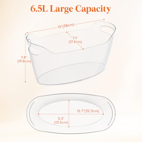 Lifewit Large 6.5L Ice Bucket for Parties 4 Pcs (in 1 Package), Portable Drink Bucket for Cocktail Bar, Plastic Champagne ...