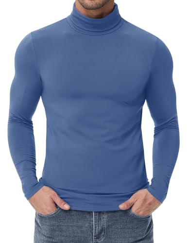 Poriff Men's Turtleneck Tops Fleece Lined Pullover Thermal Long Sleeve Casual Slim Fit Basic Sweater