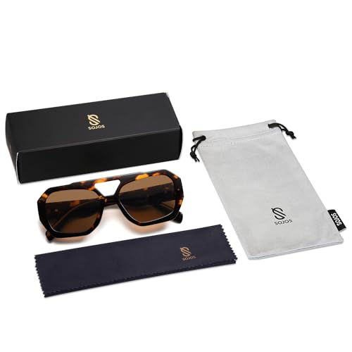 SOJOS Trendy Aviator Sunglasses for Womens Mens Polarized,Hexagonal Square Double Bridge Designer Inspired Sun Glasses SJ2288