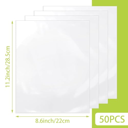 VOKOY 50 Pack No Holes Plastic Sleeves for Paper 8.5x11 Inch, Letter Size Clear Heavy Duty Paper Sleeves, Sheet Protectors...