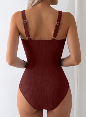 Aleumdr Womens Textured One Piece Swimsuit Tummy Control Bathing Suit with Bow Tie Knot Cutout Ruching Swimwear