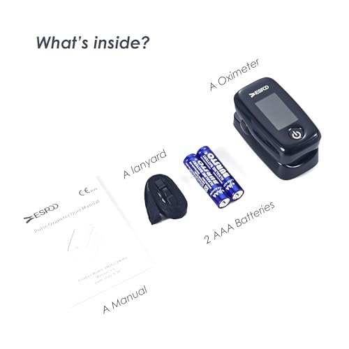 Pulse Oximeter Fingertip, Black, Blood Oxygen Saturation Monitor with TFT Display, SpO2 and Heart Rate Measurement Device
