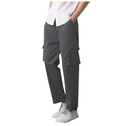 Men's Oversized Cargo Pants Drawstring Elastic Waisted Fashion Cotton Pants Straight Leg Athletic Jogger Lightweight Trousers