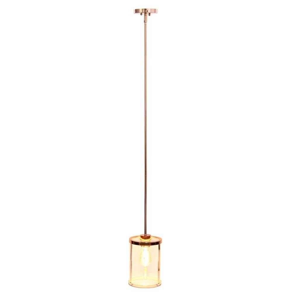 Lalia Home 1-Light Pendant Fixture, Clear Glass, Metal Accents, 9.25in Height, Rose Gold, Model 1270-LHP-3002-RG