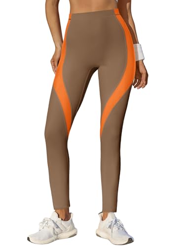 Fisoew Womens High Waisted Leggings Color Block Yoga Pants Workout Running Stretchy No See Through Leggings