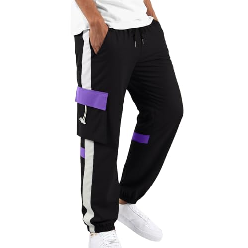 Mens Jogger Cargo Pants Baggy Casual Elastic Waisted Tapered Sweatpants Drawstring Athletic Workout Pants with Multi Pockets