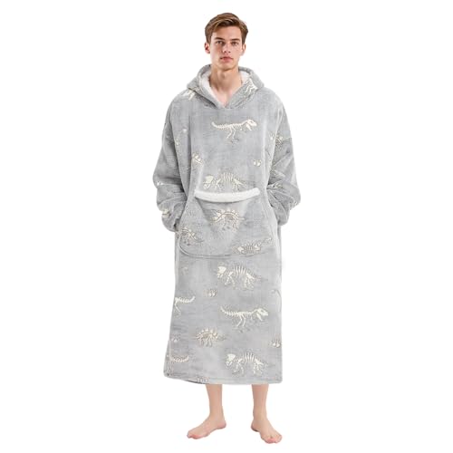 Wearable Blanket Gift for Women & Men Sherpa Flannel Blanket Hoodie Long Warm and Cozy Blanket with Giant Pocket,Glow in t...