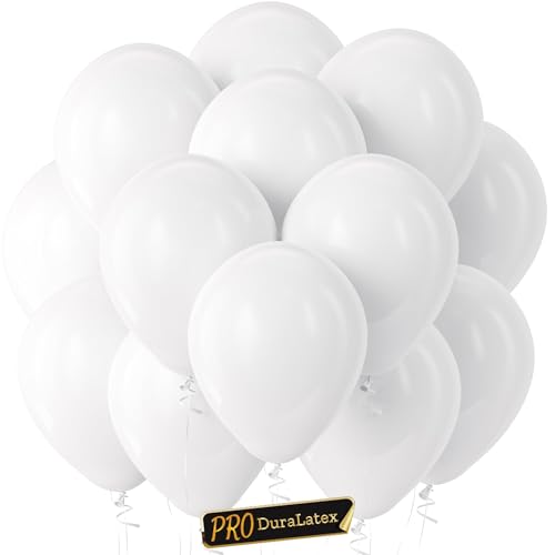 Bezente Pro Duralatex White Balloons - 100 Pack 12 inch Extra-Thick White Balloons for Long-Lasting Professional Party Dec...