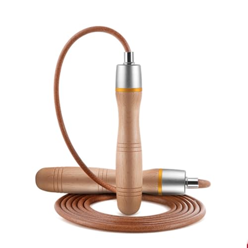 Adjustable Leather Skipping Rope, Pure Wooden Handle and Swivel Bearing Design, Suitable for Fitness Venues and Home Fitne...