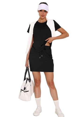Sampeel Women's 2 Piece Skirt Sets Side Slit Tops and Tennis Skort with Pockets Trendy Airport Loungewear Travel Outfits