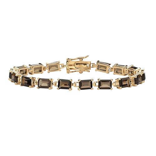 Palm Beach Jewelry PalmBeach Yellow Gold-plated Emerald Cut Genuine Smoky Quartz, Tennis Bracelet (5.5mm), Hidden Box Clas...