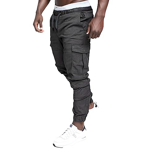 Mens Casual Cargo Pants Fashion Baggy Workout Joggers Straight Leg Pants Soft Drawstring Elastic Waistband Hiking Trousers