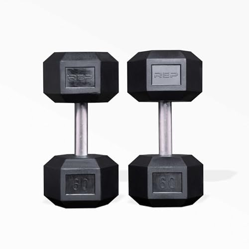 Rep Fitness 55lb-75 lb Dumbbell Set- Rubber Hex, Low Odor, Fully Knurled- Made for Heavy Lifting