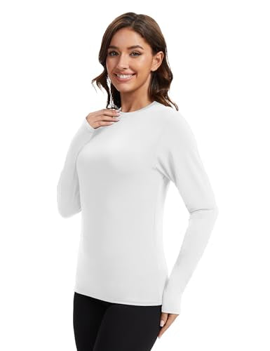Kinglaman 5 Pack Women Long Sleeve Thermal Shirts, Crew Neck Fleece Lined Base Layer Underwear Cold Weather Tops