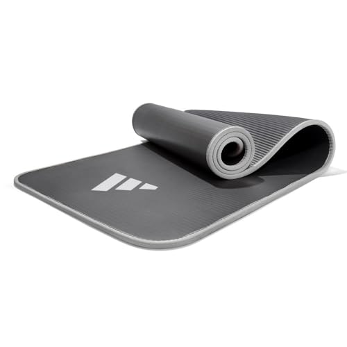 adidas 10mm Extra Thick Training Mat with Carrying Strap and Non-Slip Textured Base - Cushioned Workout Mat for Home Gym, ...