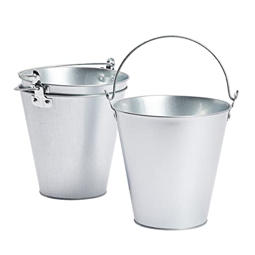 Juvale Metal Bucket 3-Pack - 7 in Top Dia x 4.5 in Bottom x 7.2 in H, 100 oz, Silver - Ice Bucket & Beer Chiller Tin Pail...