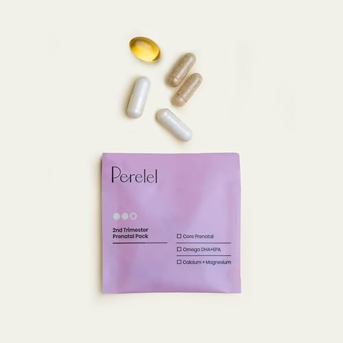 Perelel 2nd Trimester Prenatal Pack, Multivitamin with Magnesium, Omega 3, Iron & Calcium, Nutritional Support for Second ...