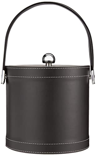 Kraftware Ice Bucket with Stitched Handle, Fabric Lid and Chrome Astro Ball Knob, Black - 3 Quart