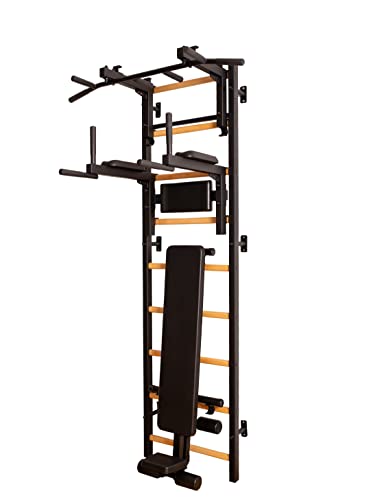 BenchK - Wooden Swedish Ladder Wall Stall Bar - Indoor Chin Up Bar Workout Equipment for Home Exercise, Physical Therapy, ...