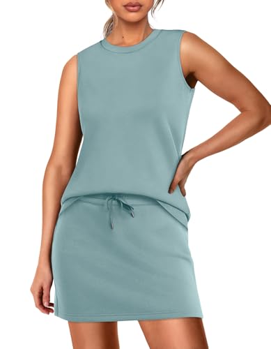 WIHOLL Two Piece Skirt Sets for Women Summer Vacation Outfits Tennis Skirt Crew Neck Top Versatile Lounge Sets