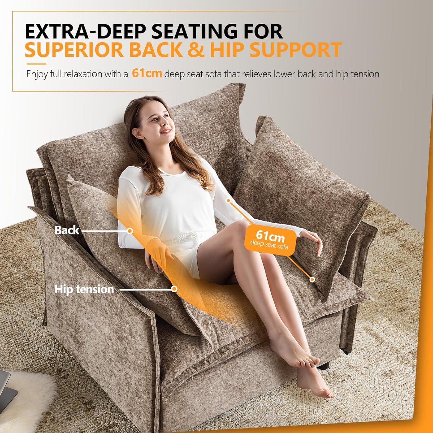 Light Browm Accent Chair 34" Width Oversized Reading Chair Upholstered Armchair Soft Chenille Fabric Living Room Chairs Sofa for Adults Bedroom, Home Office, Play Room