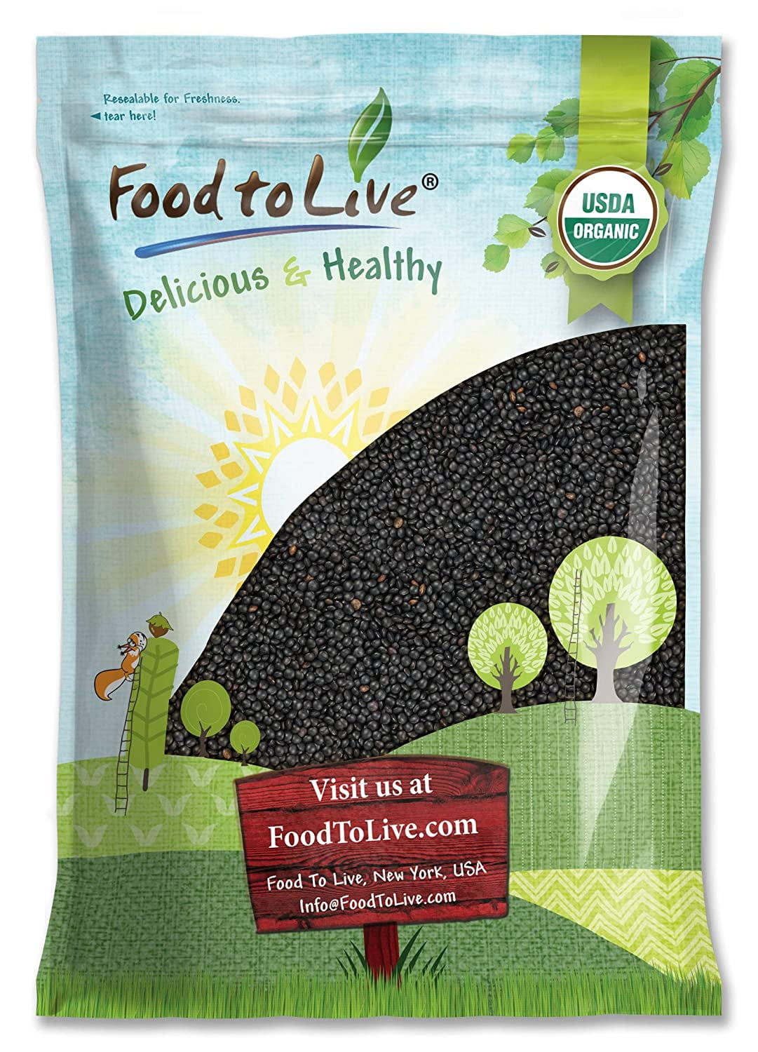 Organic Black Lentils, 15 Pounds ?Non-Gmo, Kosher, Raw, Vegan, Sproutable ?By Food To Live