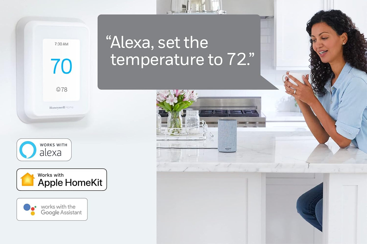 T9 Wifi Smart Thermostat with 1 Smart Room Sensor, Touchscreen Display, White