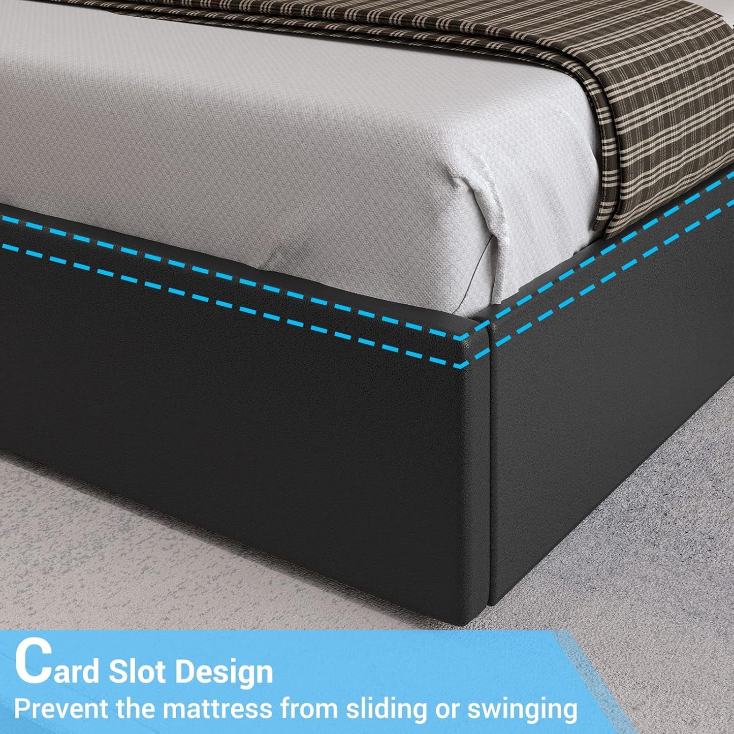Queen Bed Frame with Headboard and 4 Storage Drawers, Modern Faux Leather Upholstered Platform Bed Frame Queen Size with LED Lights and USB Ports, No Box Spring Needed, Black