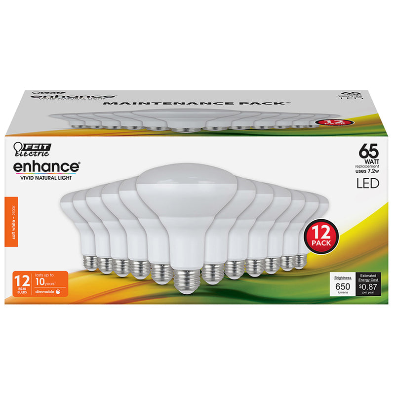 Feit Electric Br30 Led Light Bulb, Dimmable, 65W Equivalent, 650 Lumens, 2700K Soft White, 12 Pack, Model Br30Dm927Ca