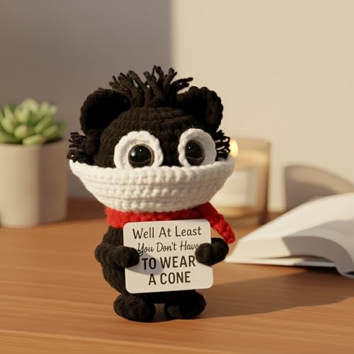 LUDEONA Well at Least You Don’t Have to Wear a Cone – Funny Crochet Cat Plush – Handmade Emotional Support Gift for Surger...