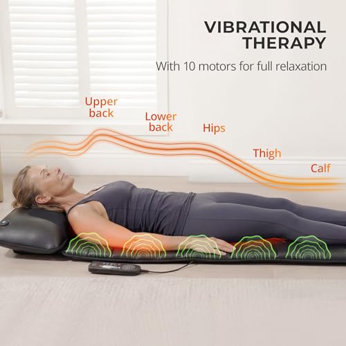 Himouta Shiatsu Full Body Massage Mat with Heat, Detachable Massager Pad, 10 Vibrating Motors, 9 Intensity Levels, Deep Ti...
