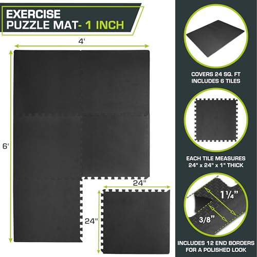 ProsourceFit Weaved Pattern Extra Thick Exercise Puzzle Mat 1-inch, EVA Foam Interlocking Tiles for Protective, Cushioned ...