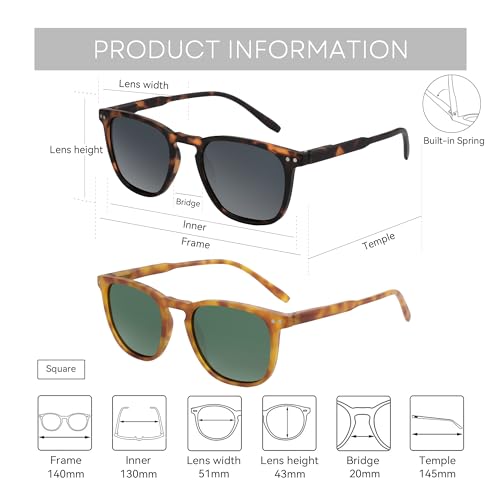 ZENOTTIC Polarized Sunglasses for Women Men: Retro Shades Round | Square Frame UV Protection 2 Pack