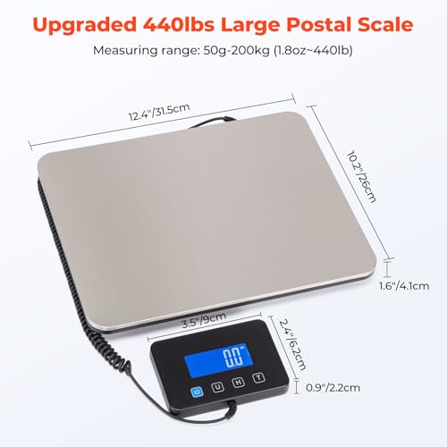 MUNBYN Shipping Scale, 440lb/1.8oz Digital Postal Scale for Packages with Hold/Tare Function, Backlit LCD, Battery & Cable...